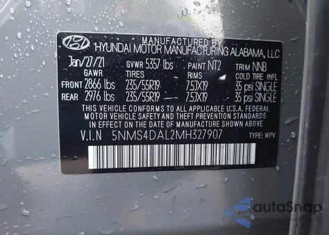 2021 Hyundai Santa Fe Limited из США, поврежденный, VIN 5NMS4DAL2MH327907